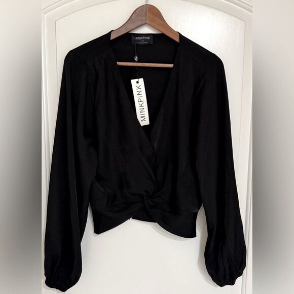 NWT MINKPINK ‘Harper’ Twist Front Long Sleeve Blouse in Black Size XL - Picture 5 of 11